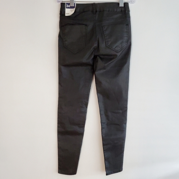 ZARA Mid Rise Skinny Jeans Wax Coat Black Size 2 - Picture 9 of 10